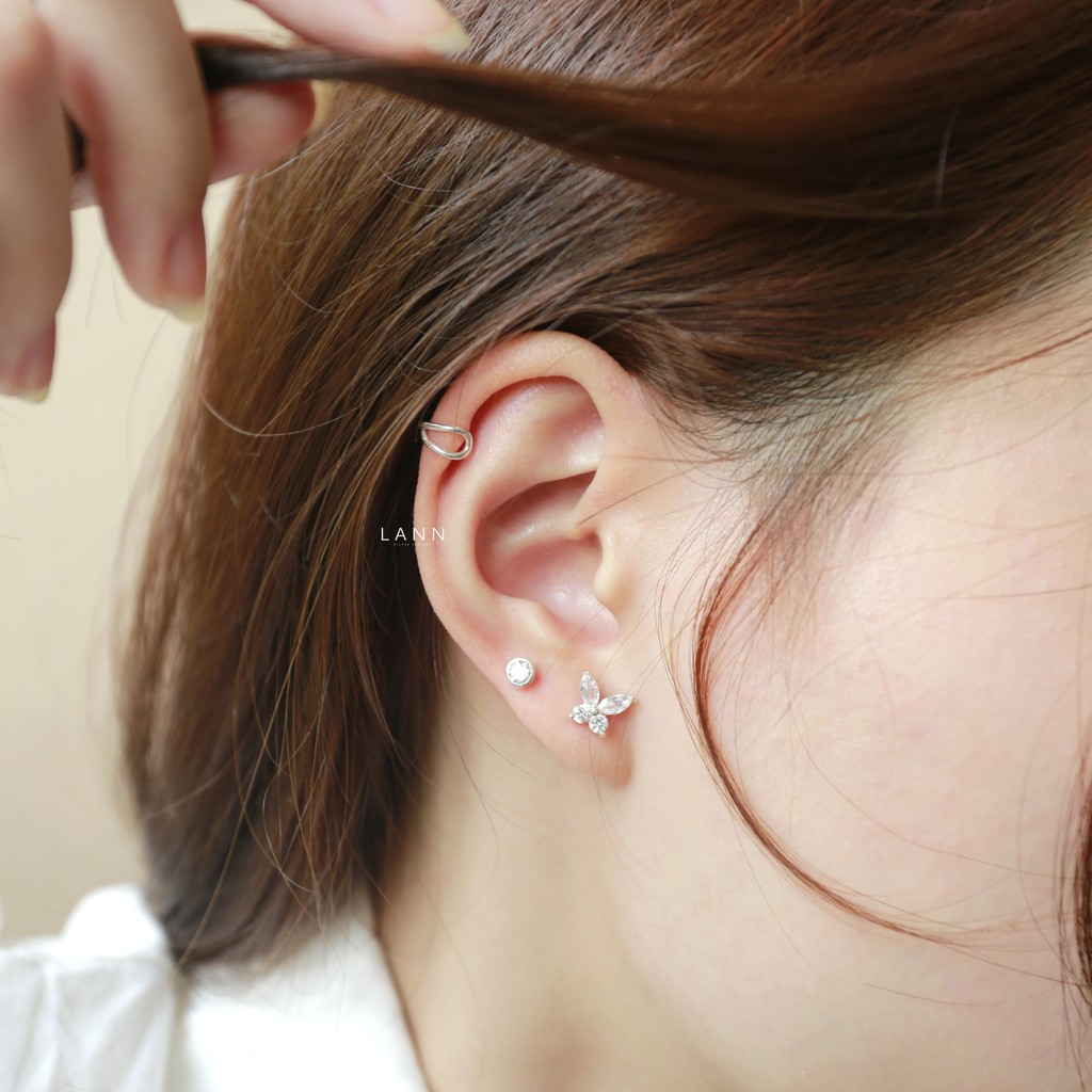 Khuyên cánh bướm kín đá BẠC S925 LANN E272