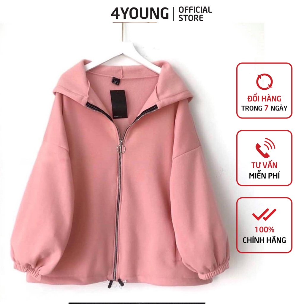 Áo khoác hoodie nữ form rộng có dây kéo 4YOUNG LV24