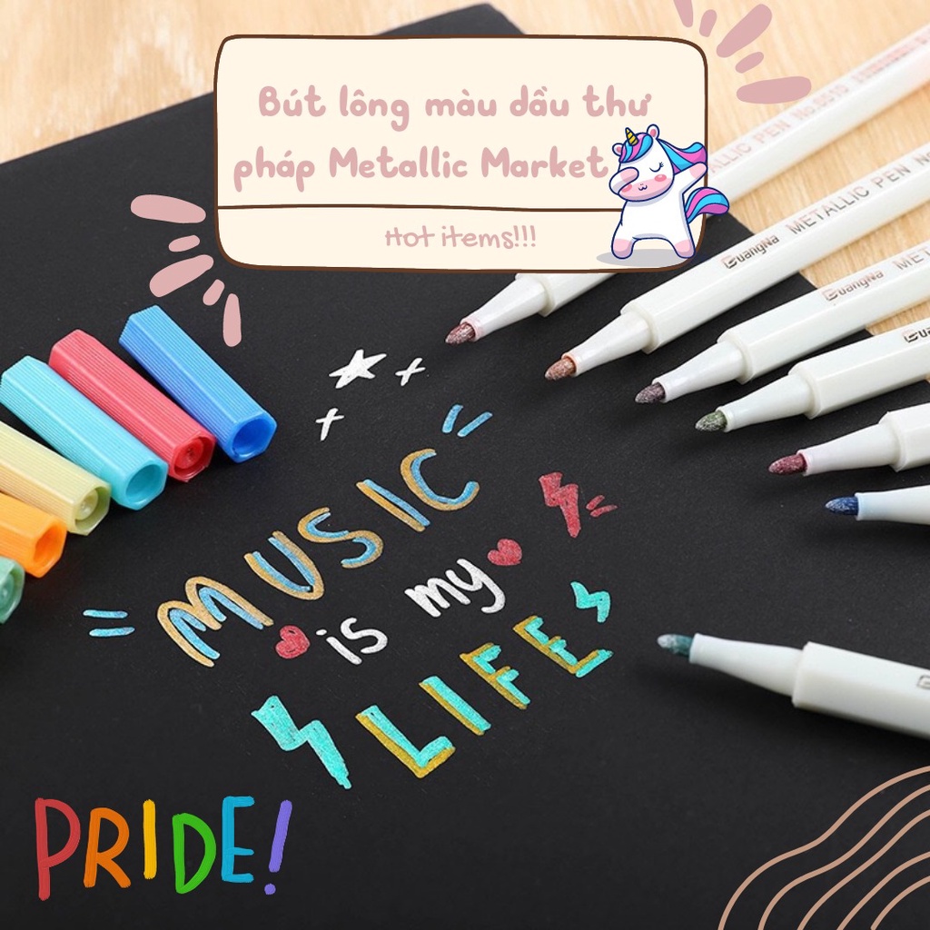 Bút highlight nhũ ngòi marker 1mm viết Calligraphy độc đáo dễ thương 32 màu. MS: GN6510
