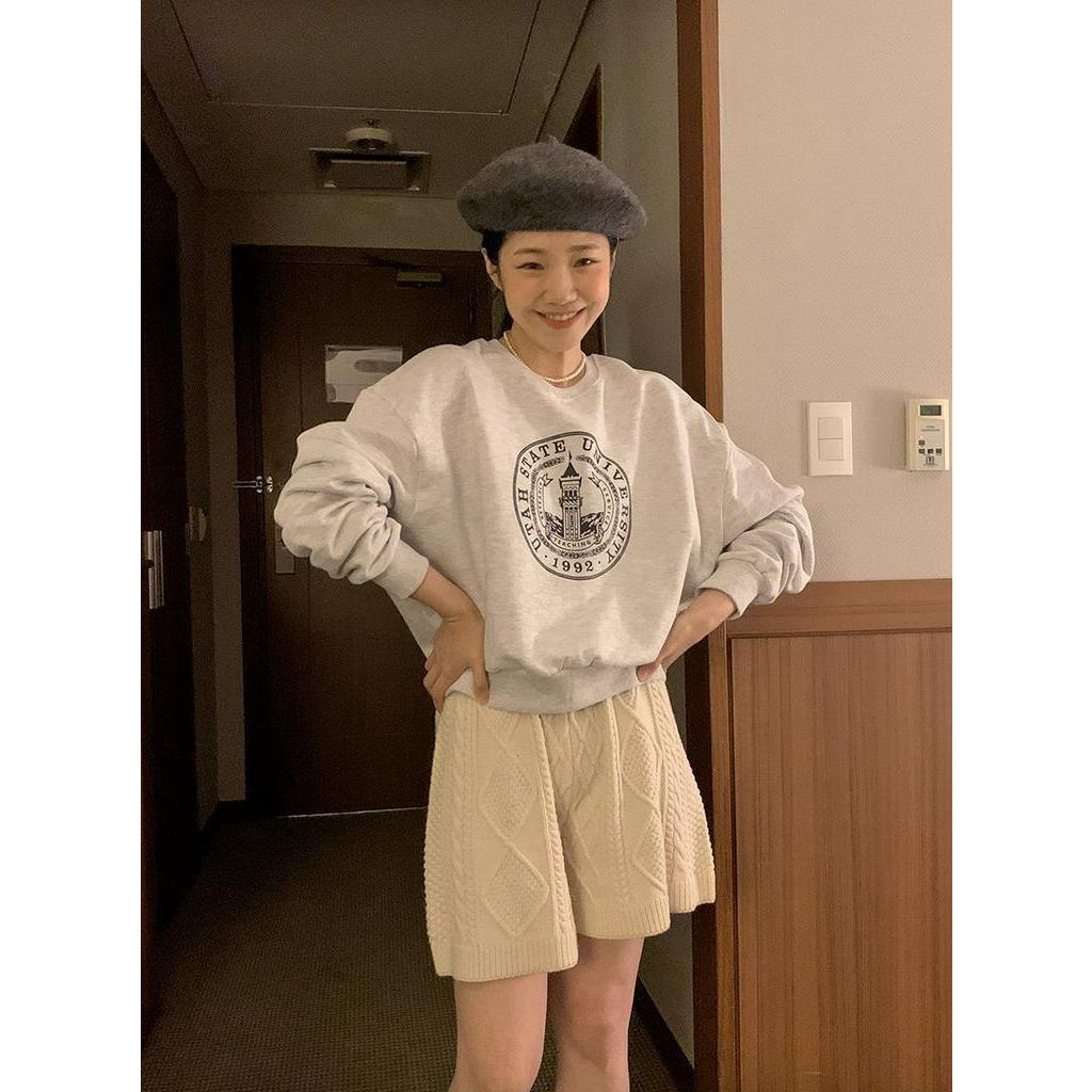 Áo Sweater Cổ Tròn Dài Tay In Chữ Phong Cách Hàn Quốc Cá Tính 55714