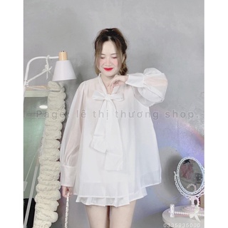 Áo kiểu voan tay phồng cột nơ