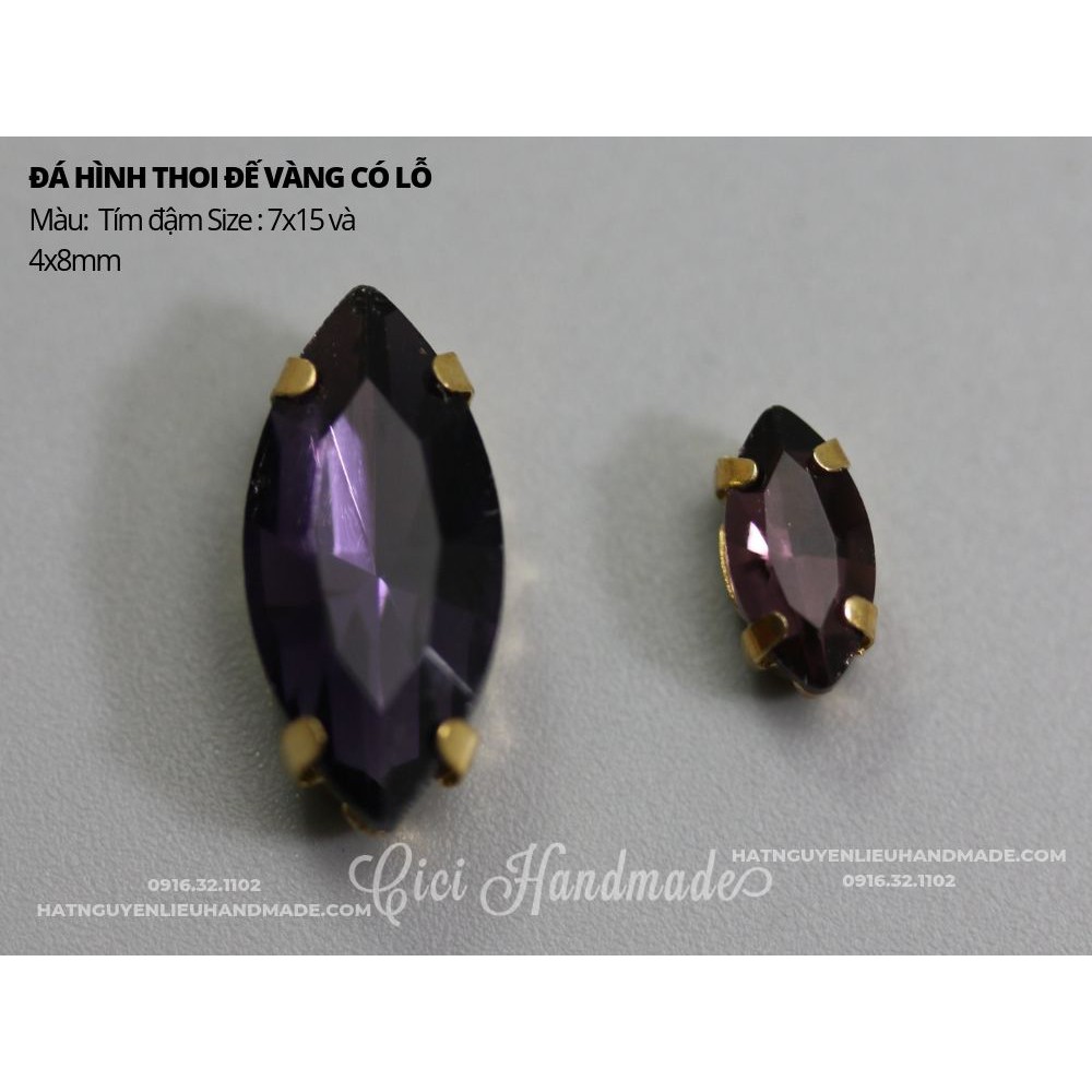 Set 10 hạt đá hình thoi đế bạc size to link 2/2 Cici Handmade chuyên hạt đá hạt pha lê hạt cườm hạt trang sức tự làm
