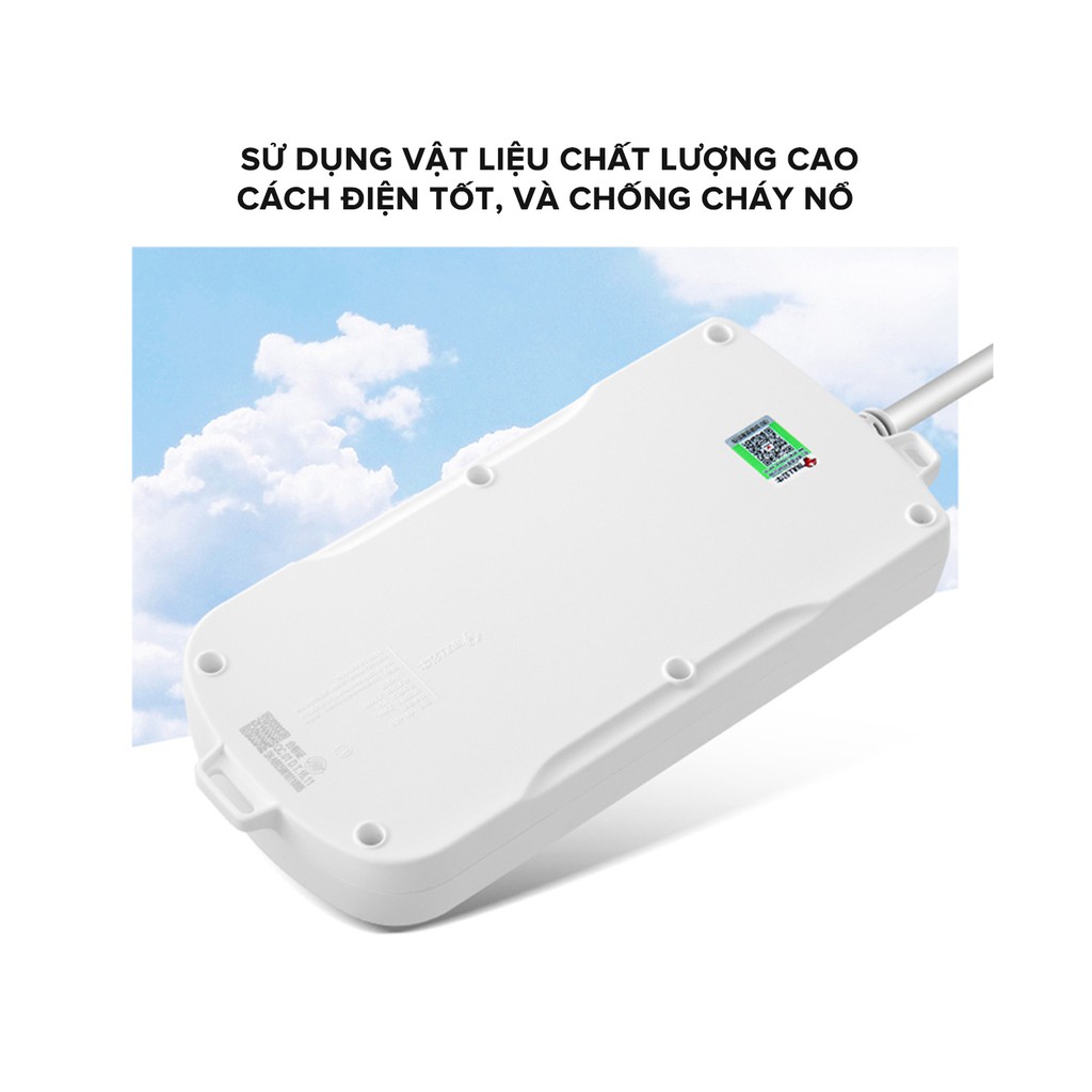 Ổ cắm điện đa năng cách điện Gongniu GNVN N3030, dài 3 mét, Công suất 10A/250V/2500W - Hàng chính hãng 100% bảo hành