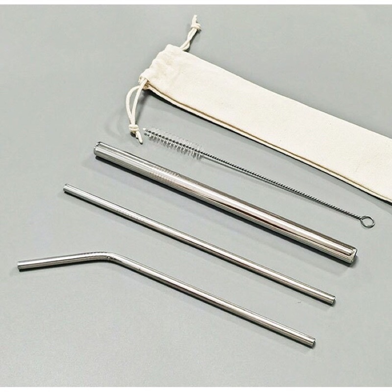 Ống hút inox 304 không gỉ đủ loại kèm túi vải