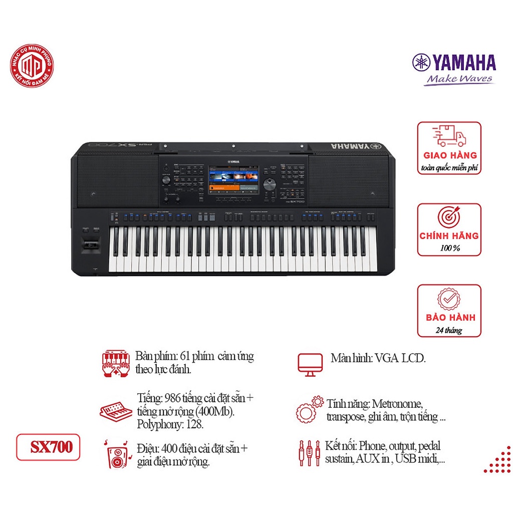 Trọn bộ Đàn Organ Yamaha PSR SX700  Màu đen  Hàng chính hãng (Đàn, Chân, Adapter, Giá nhạc, Sách HDSD, Phiếu BH)