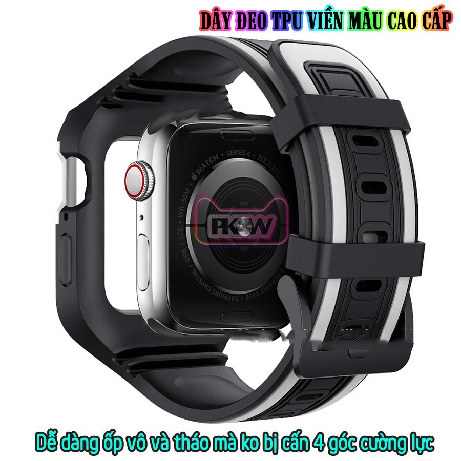 Dây Đeo liền ốp cho Apple Watch 7/6/5/4/3/2/1 size 38/40/41/42/44/45mm TPU Chống Sốc Viền Màu_Đen Trắng