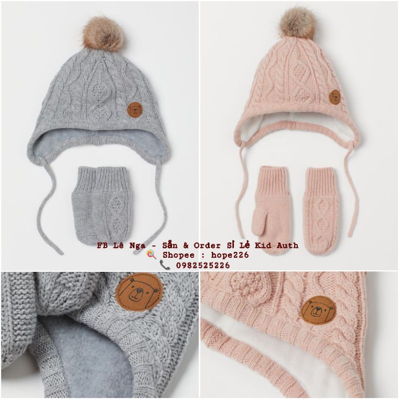Set mũ len + găng tay có lót nỉ HM ES size 6-12m, 1-2y