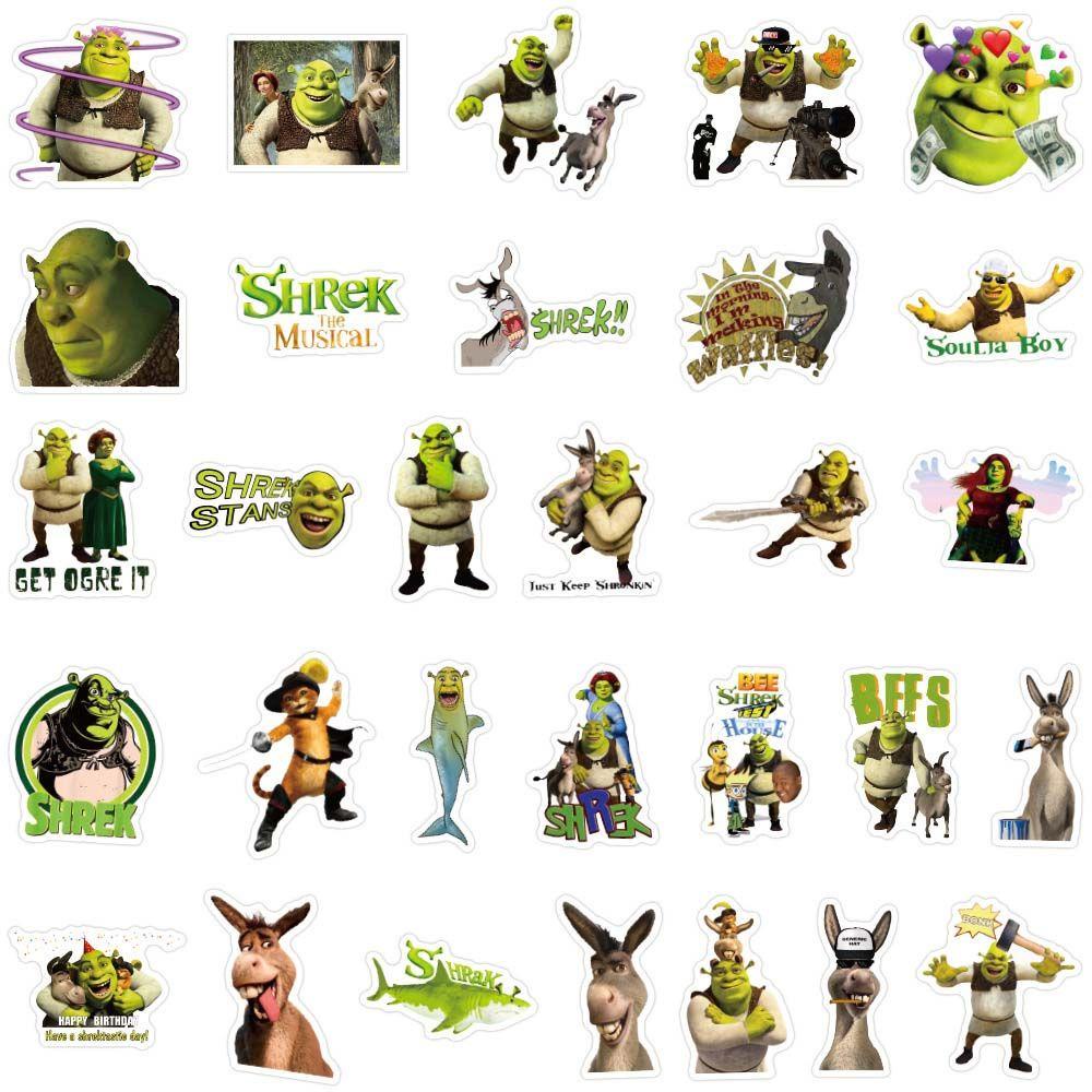 Set 100 miếng dán trang trí MMULCK PVC hình Shrek anime chống thấm nước cho sổ tay vali máy tính xách tay