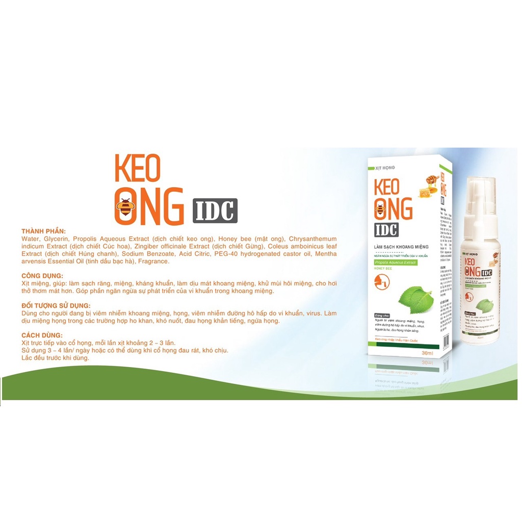 Xịt họng keo ong IDC chai xịt 30ml, giúp giảm đau họng, làm sạch răng miệng, khử mùi hôi hiệu quả