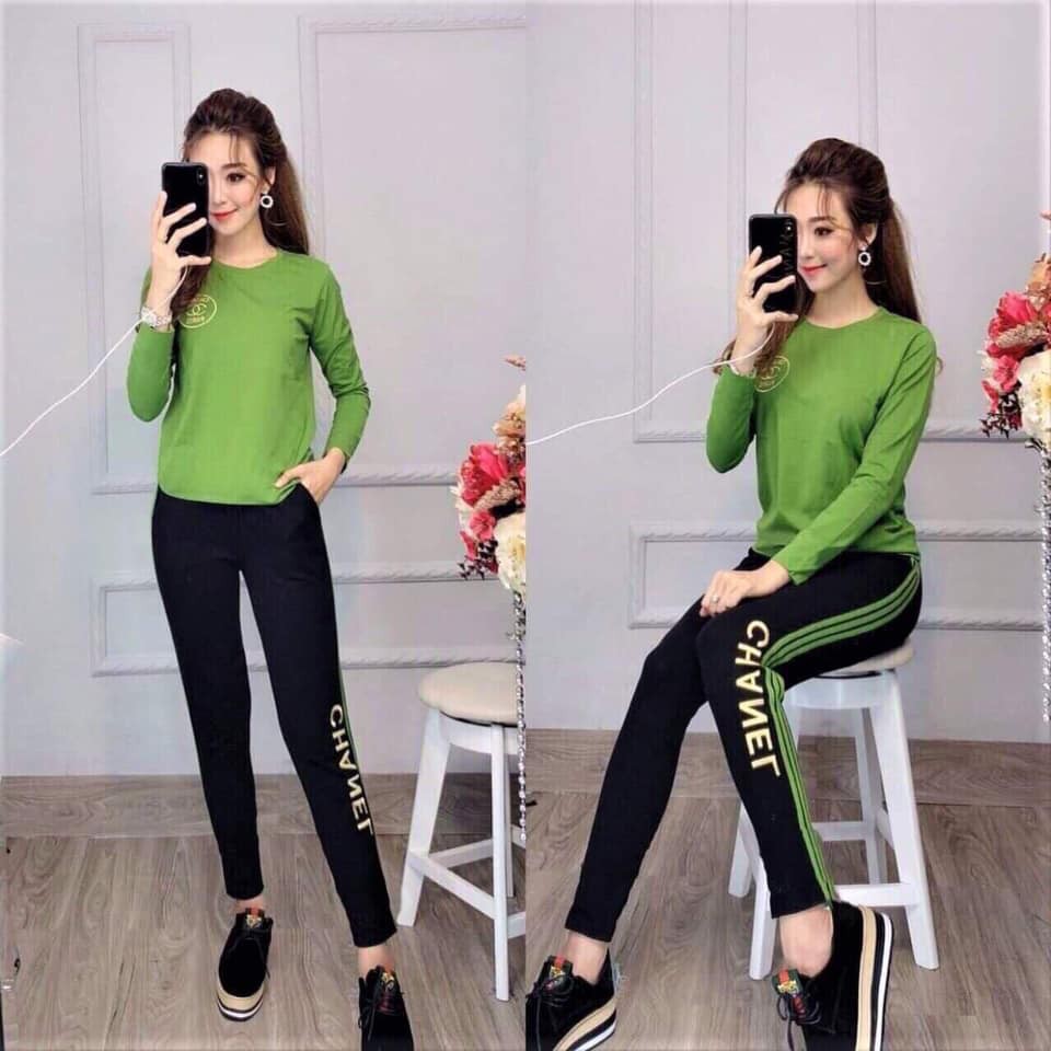 Đồ bộ cotton quần chạy viền, logo thêu- h
