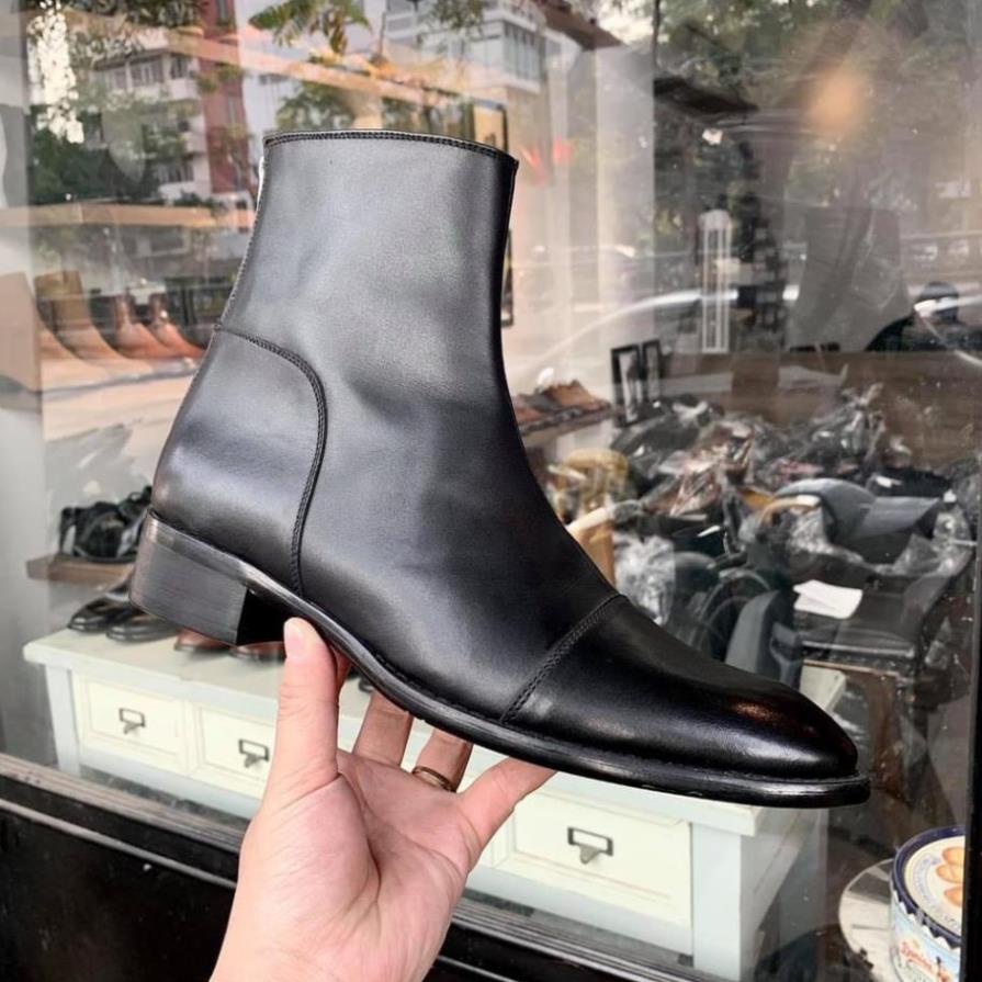 (Bốt Da Nam)Zip Boots Kéo Khóa Đế Phíp Gỗ Cao 4.5CM Da Bò Tấm - Bảo Hành 12 Tháng 🍊 ⚾️