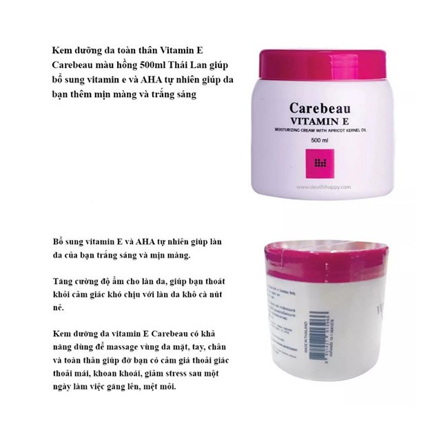 Kem Dưỡng Trắng Da Thái Lan Vitamin E Carebeau 500ml