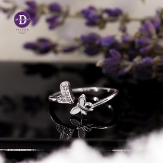 Nhẫn bạc 925 hình trái tim đính đá và con bướm sơn trắng ddreamer 2103nh