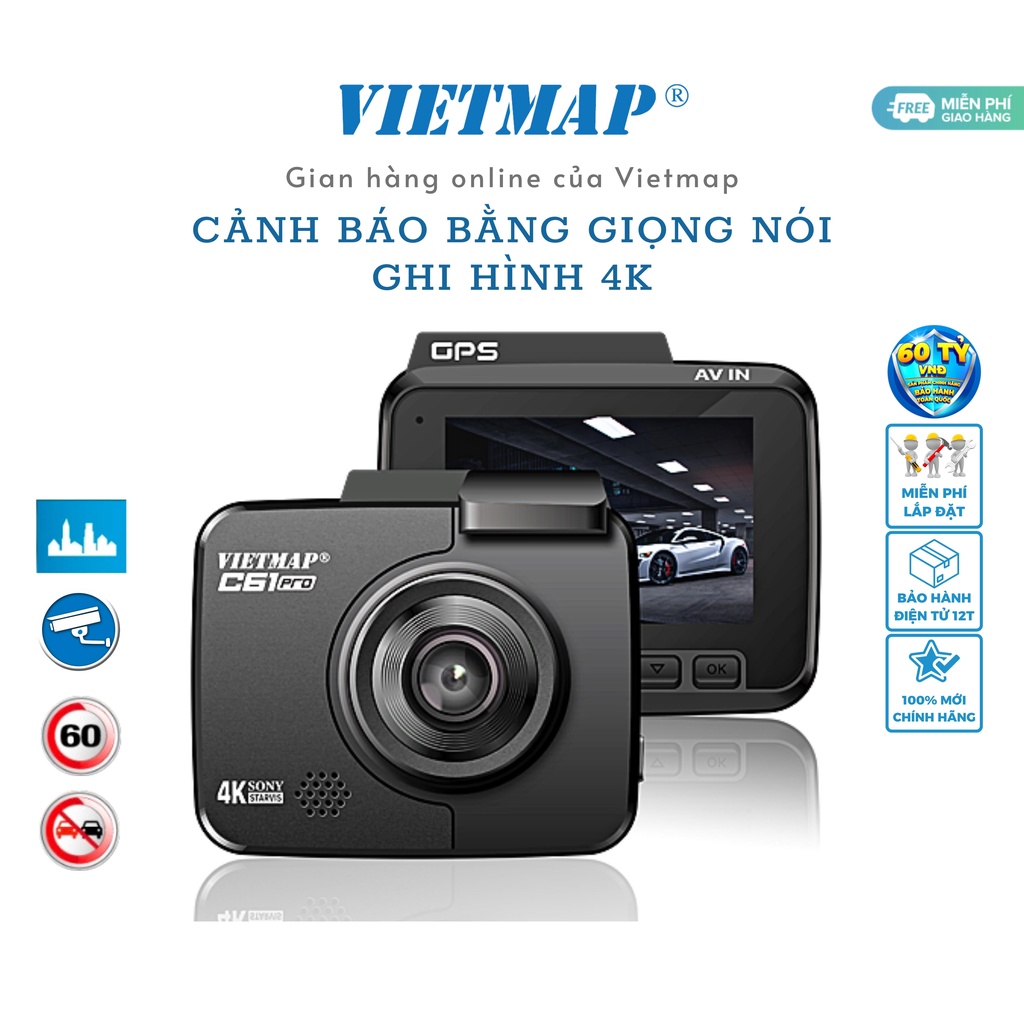 Vietmap C61 Pro - Camera hành trình cảnh báo giao thông giọng nói - ghi hình 4K - HÀNG CHÍNH HÃNG