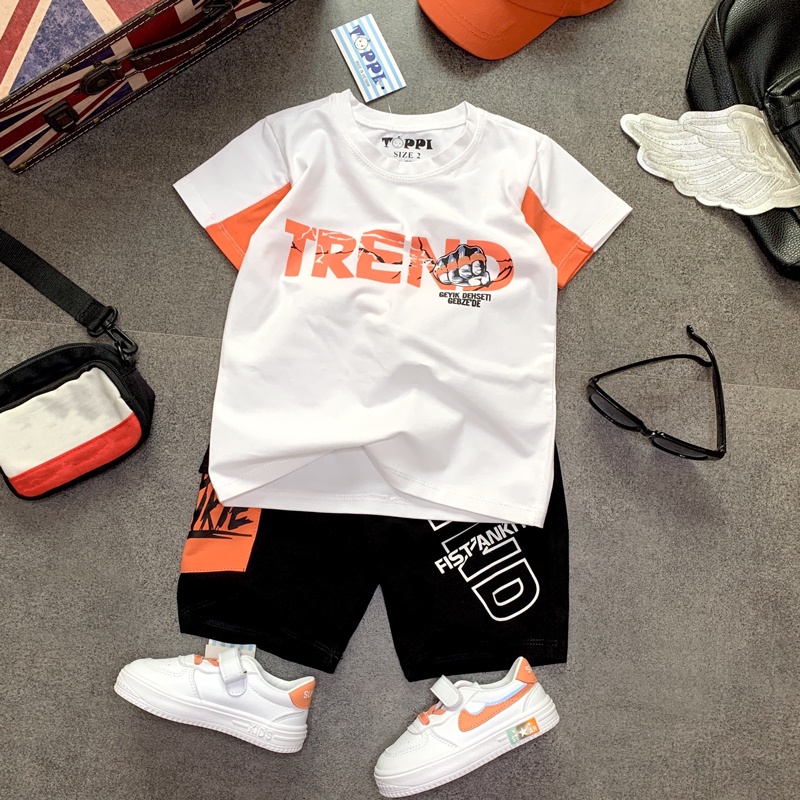 Đồ bộ bé trai  bộ thun phối chữ trend cho bé trai từ 15 đển 65kg