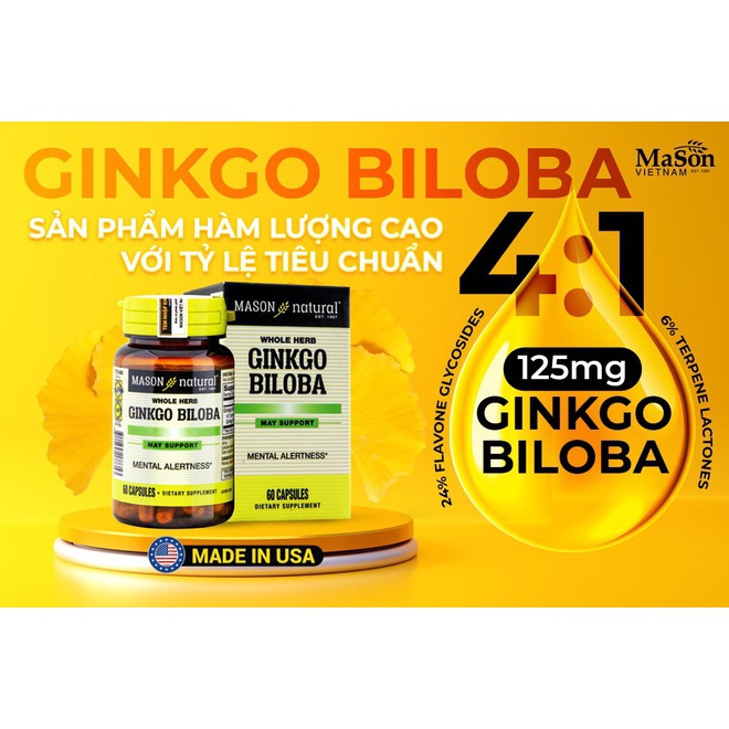 Viên Uống Mason Natural Ginkgo Biloba Hỗ Trợ Chức Năng Bộ Não, Hệ Thần Kinh