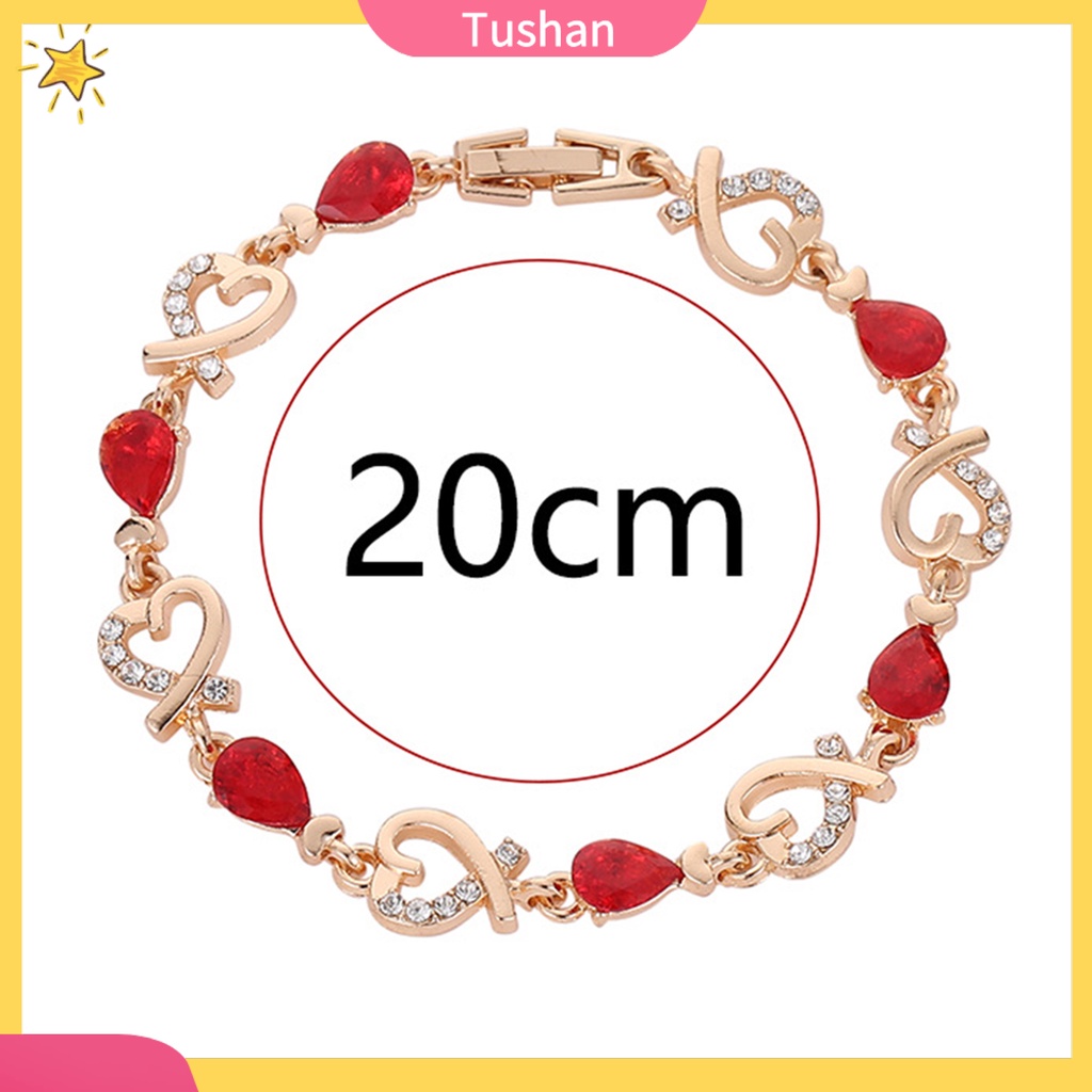 TUSH_Women Cubic Zirconia Inlaid Hollow Love Heart Charm Bracelet Bangle Jewelry Gift