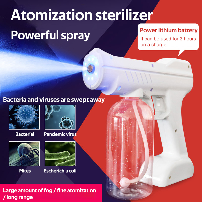 【Ready Stock】2600mah 800ml 10w Handheld Wireless Atomizer Fogging Machine Blue Light Nano Spray Gun Disinfectant Spray Machine Wireless Disinfection Gun