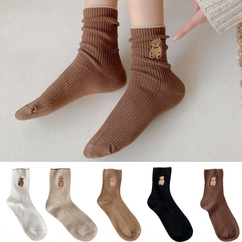 Tất nữ cổ cao họa tiết gấu phong cách cổ điển nhiều màu
