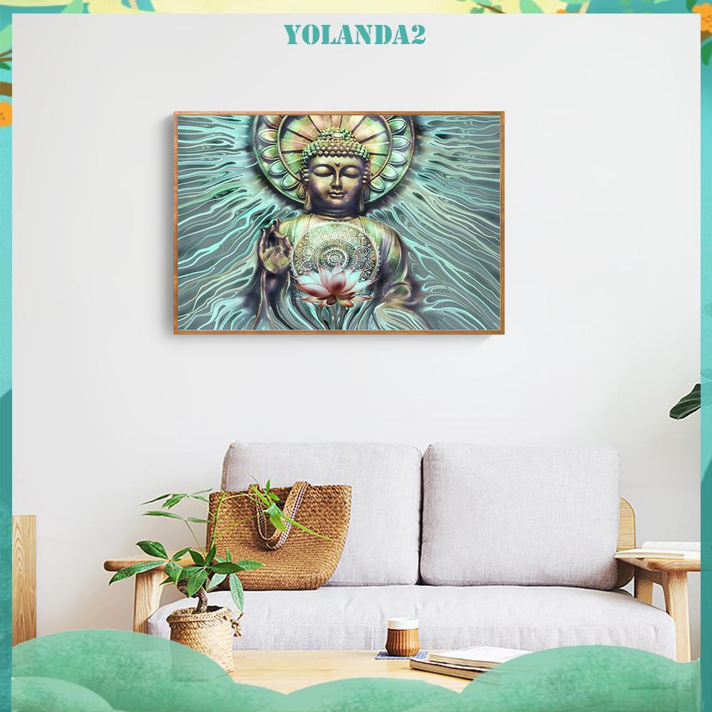 Tranh đính đá kim cương 5D DIY hình hoa sen Đức Phật độc đáo