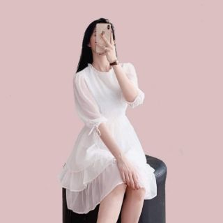 Váy tơ 3 tầng tay nơ