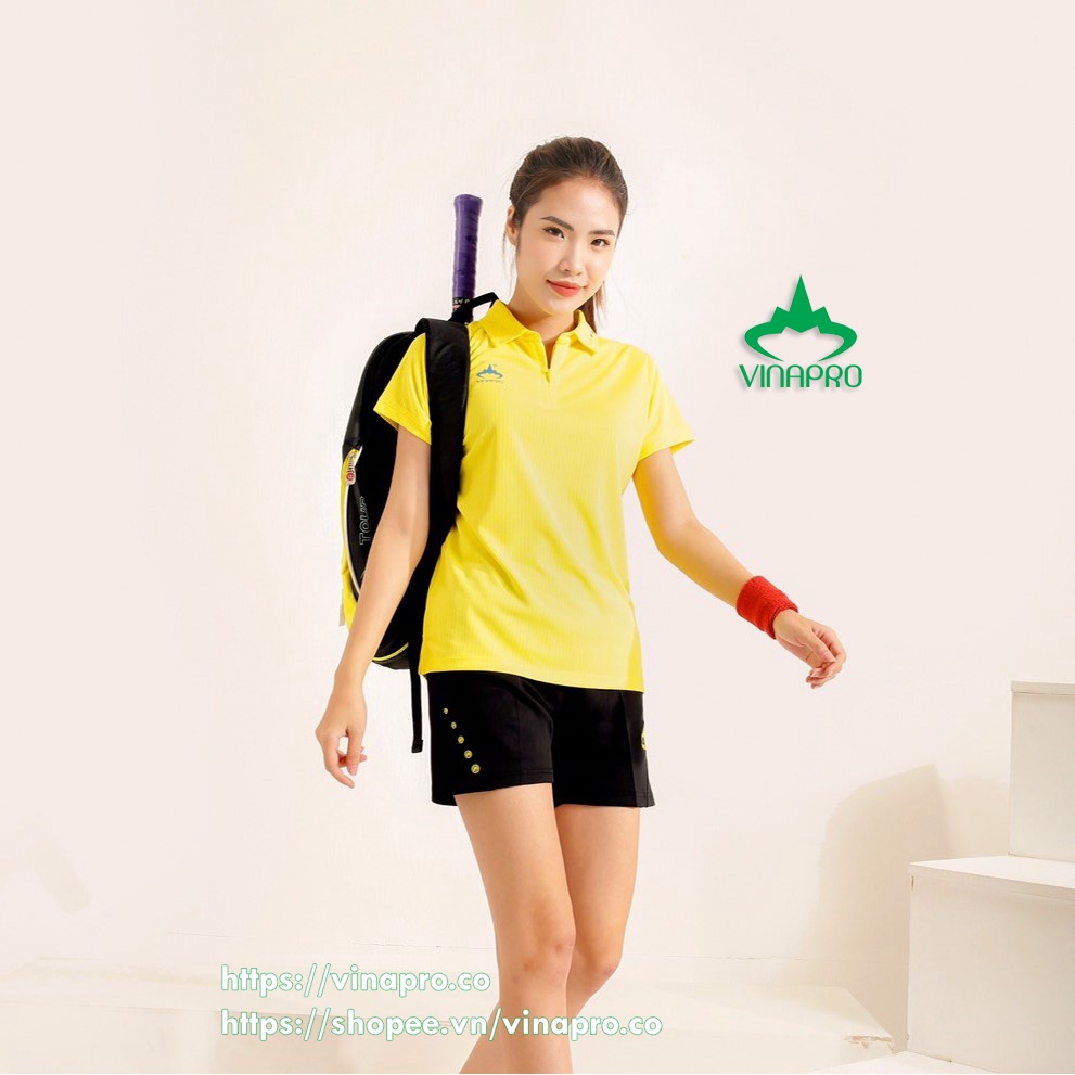 Áo cầu lông nữ đẹp áo tennis bóng bàn Polo cổ đức nữ Vinapro A42 chất liệu thun sọc cao cấp | BigBuy360 - bigbuy360.vn