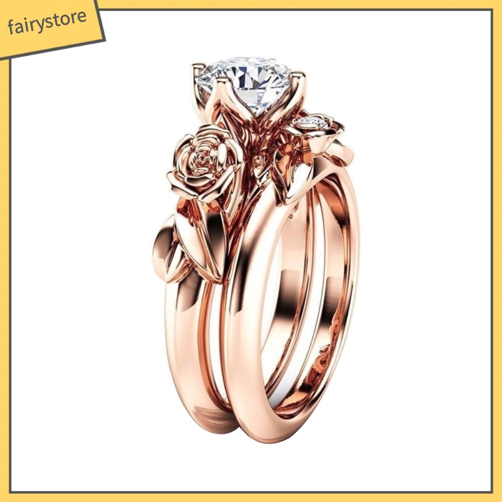 Bộ 2 nhẫn hình hoa hồng đính đá sang trọng cho nữ