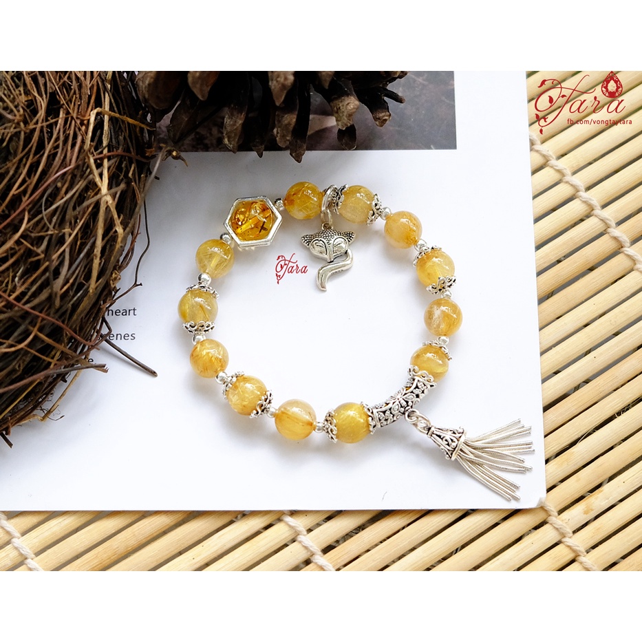 Vòng tay Tara Gems - Vòng tay đá vàng nhẹ nhàng mix charm bạc Hồ ly cao cấp