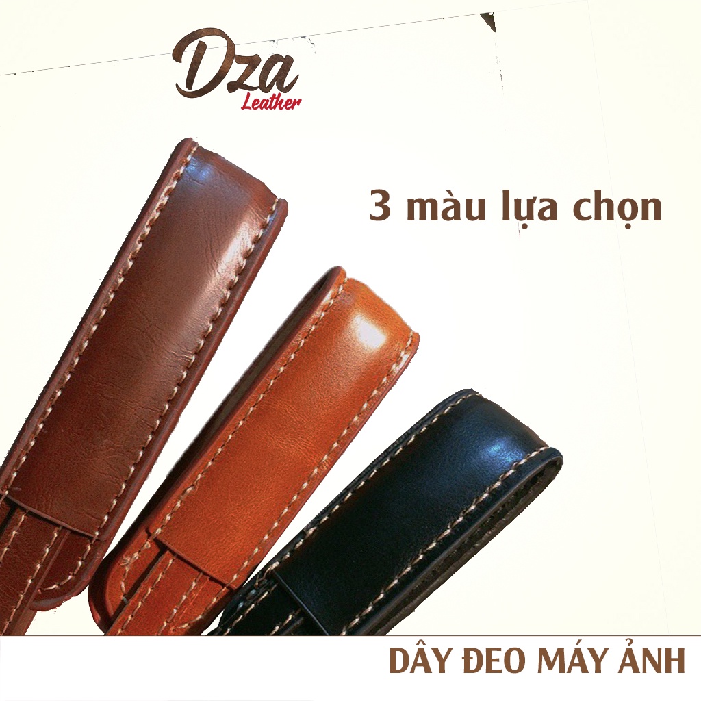 Dây đeo máy ảnh cổ tay da bò handmade dài 19cm dùng cho DSLR, compact Dza leather 3 màu lựa chọn