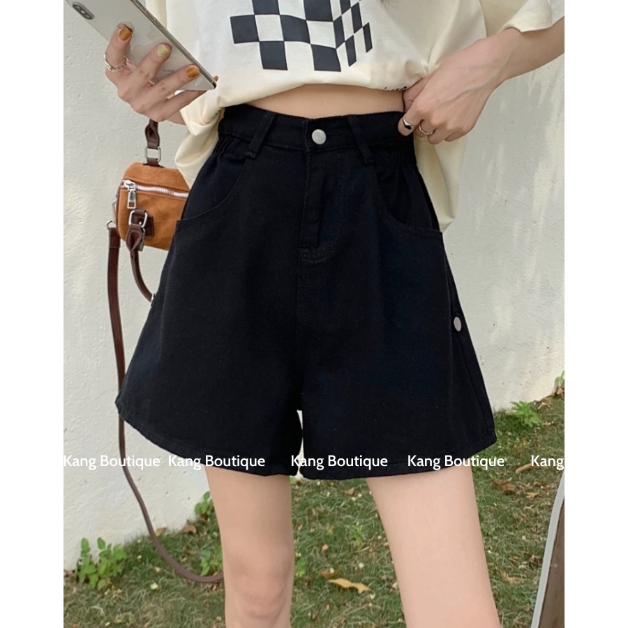 Quần short nữ ống rộng cạp cao quần đùi JEANS gập gấu chun thật FORM RỘNG CHUẨN Mã QD006