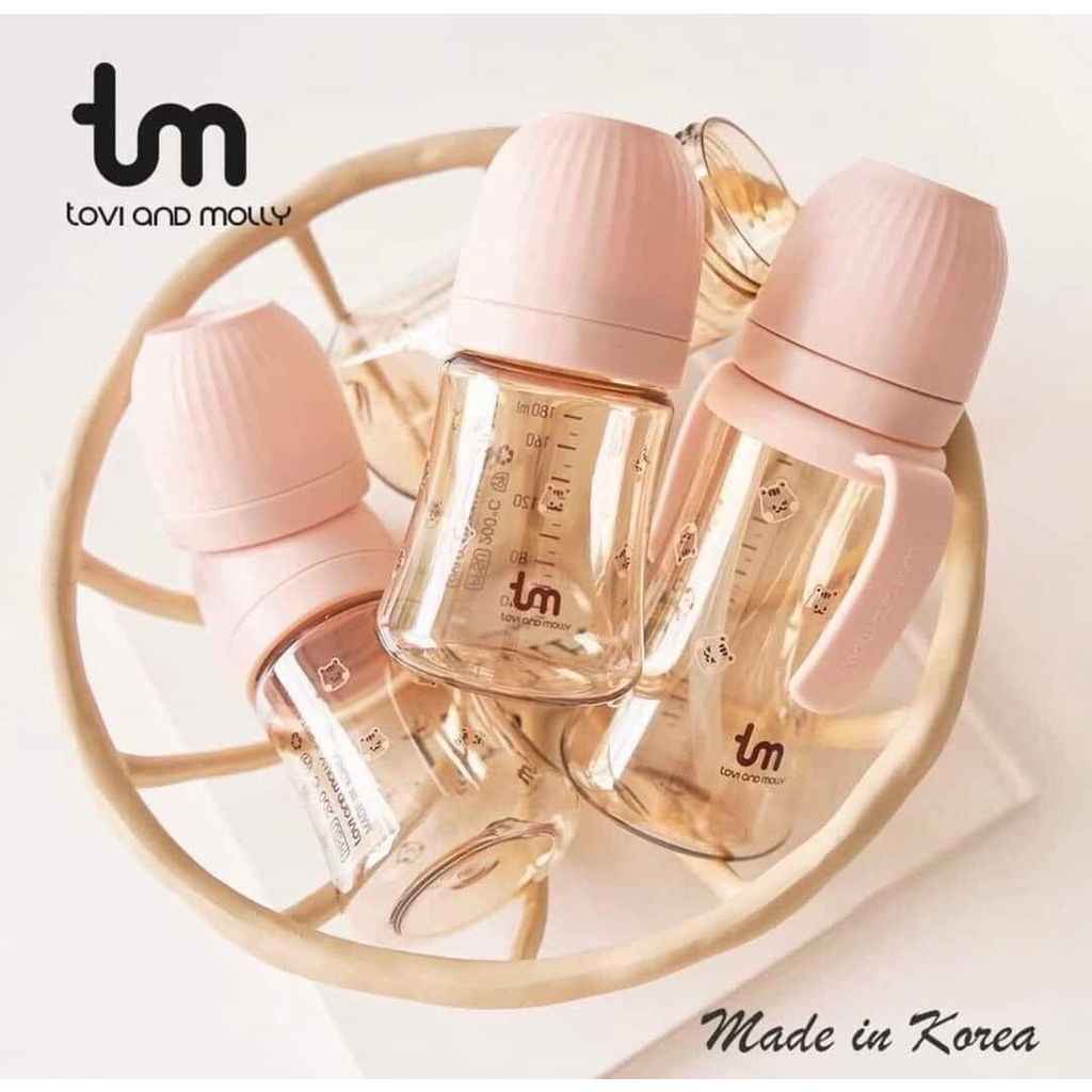 Bình sữa Tovi and Molly x dottodot 180ml/280m hoạ tiết thỏ/Sóc _Hàn Quốc