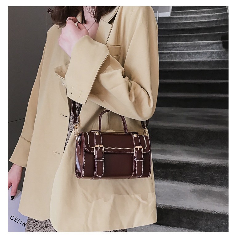_có sẵn_  Túi xách nữ thời trang DA TRỐNG CƠM 2 KHÓA 8201 size 19*12*7cm hàng Quảng Châu