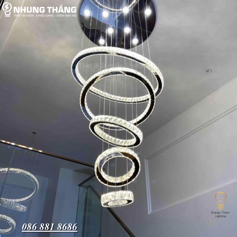 Đèn Thả Trần 5 Vòng Pha Lê CD-111 Decor Vintage - Đế Đèn Tích Hợp 10 Đèn Phát Sáng - Điều Khiển Từ Xa - Hẹn giờ Tắt