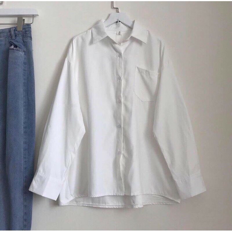 Áo sơ mi trắng 1 túi basic phom rộng unisex thời trang học sinh/ Áo sơ mi nam nữ tay dài cổ bẻ style hàn quốc_ranstore | BigBuy360 - bigbuy360.vn