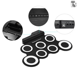 COD☆ Compact Size Portable Digital Electronic Roll Up Drum Set Kit 7 Silicon Drum Pads USB Powered wi