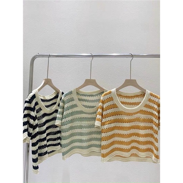 Áo len mongtoghi nữ cộc tay và sát nách kẻ ngang hàng QC