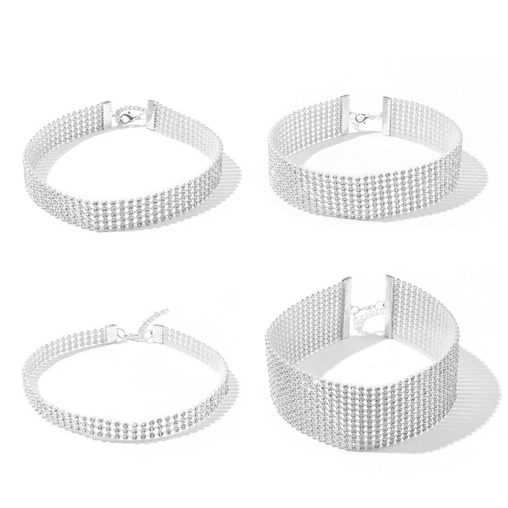 Vòng cổ choker ngắn đính đá kim cương toàn bộ có thể điều chỉnh kích thước cho nữ