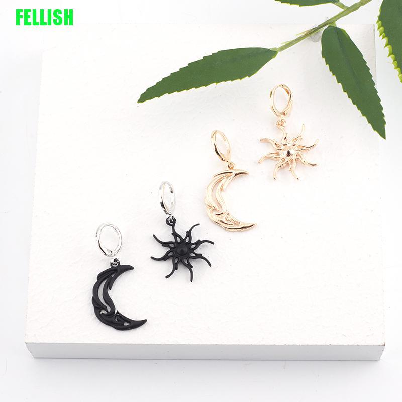 Đôi Bông Tai Dáng Dài Không Đối Xứng Họa Tiết Mặt Trăng Mặt Trời Thời Trang Cho Nữ