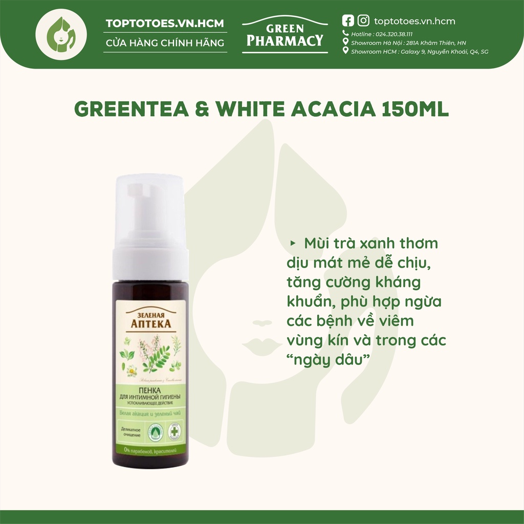 Dung dịch vệ sinh phụ nữ dạng foam Green Pharmacy (Zelenaya Apteka) lành tính dịu nhẹ