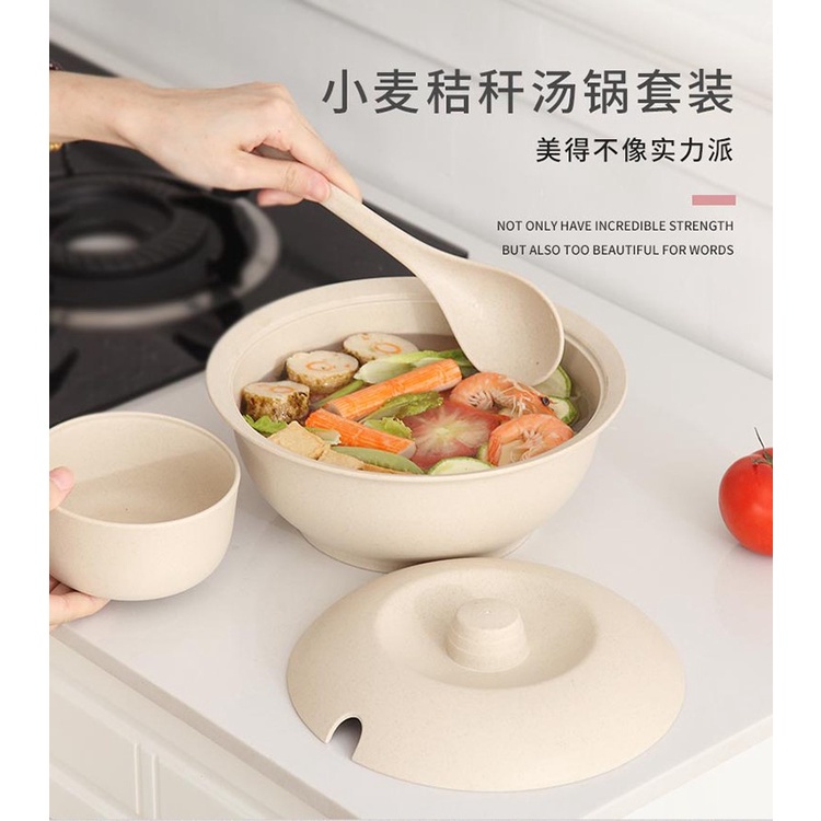 Bộ Tô Có Nắp Và Muỗng Bằng Lúa Mạch Chống Trầy Xước Tiện Lợi Cho Gia Đình