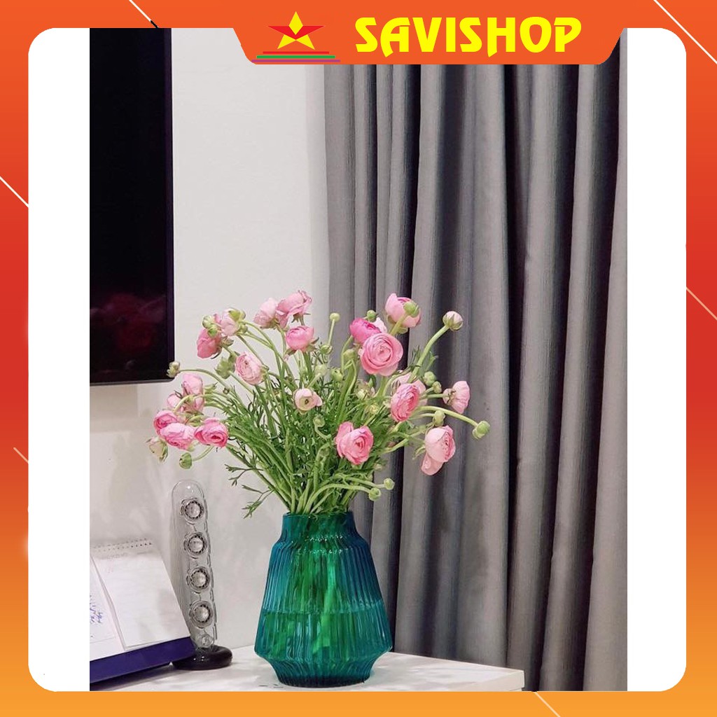 Lọ hoa thủy tinh xanh dáng đèn lồng phong cách châu Âu hiện đại | SAVISHOP