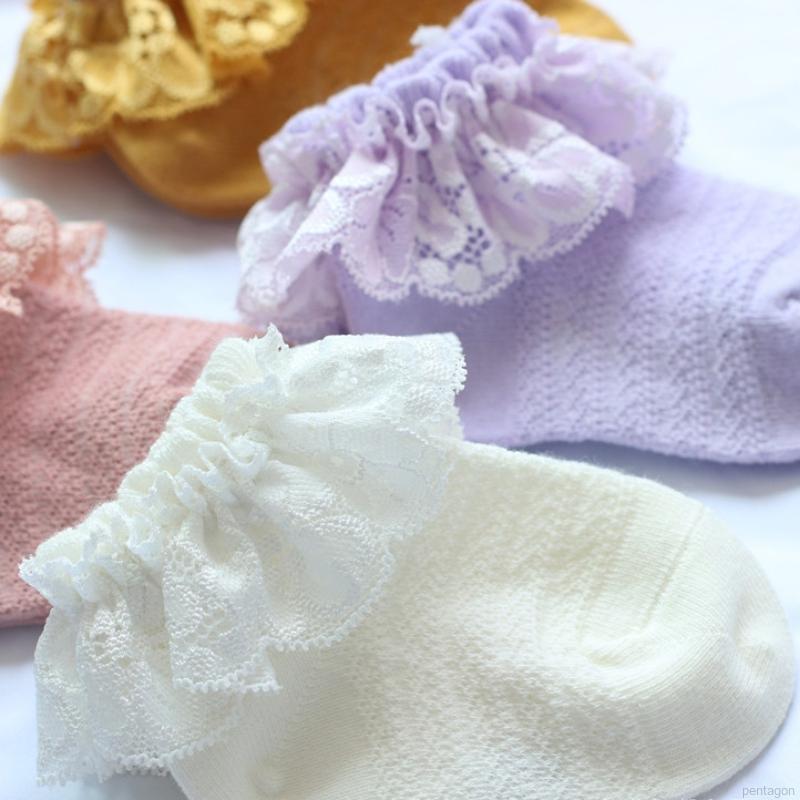 Tất Cotton Viền Ren Màu Trơn Đáng Yêu Dành Cho Bé Gái Từ 0 - 2 Tuổi