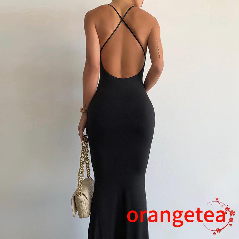 Đầm Dài Hai Dây Màu Sắc Trơn Thời Trang Dành Cho Nữ