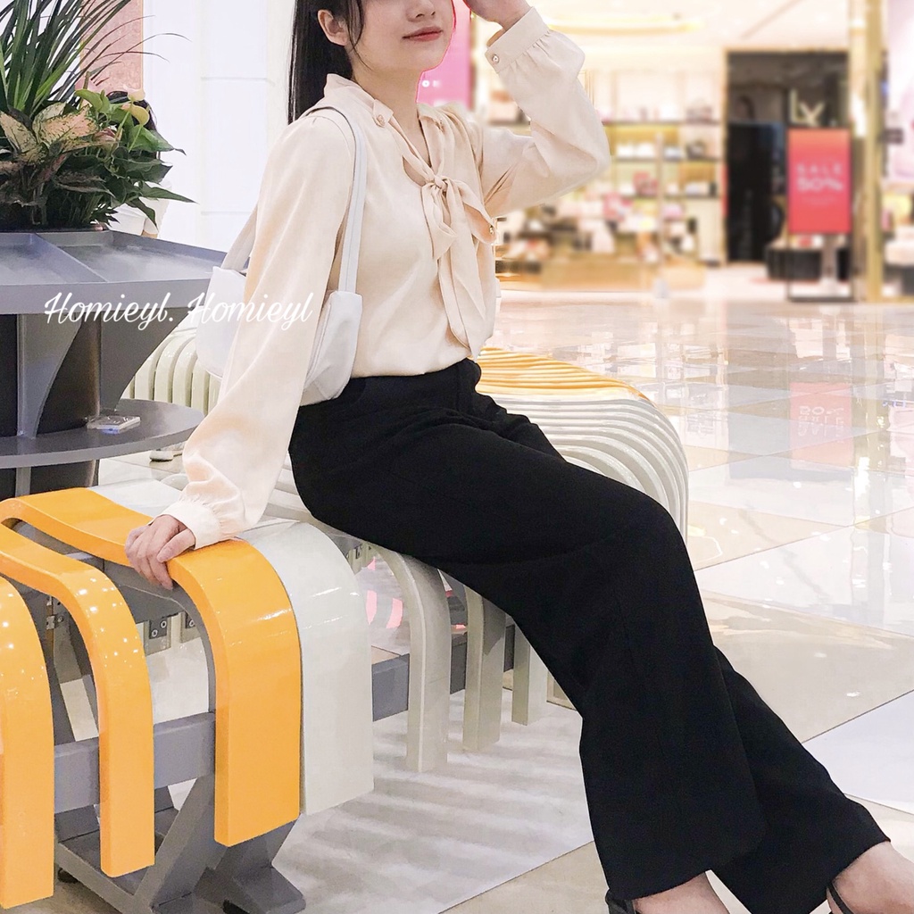 Quần tây nữ ống rộng suông lưng cao công sở Homieyl cao cấp, quần culottes ống rộng màu đen đi học đi làm chất vải đẹp