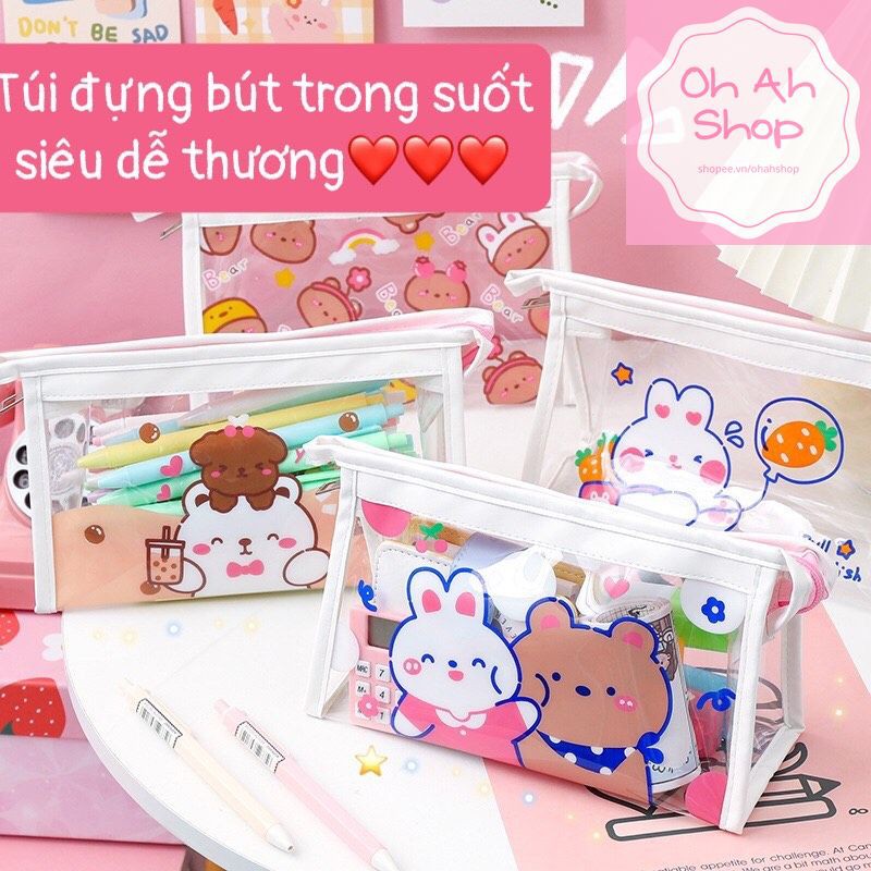 🍓 Túi Trong Suốt Đựng Son Mỹ Phẩm Đồ Dùng Học Tập Tiện Lợi Túi Nhựa Trong Suốt Đáy Tam Giác