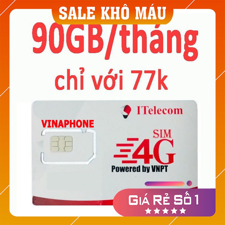 SIM 4G ITELECOM VINA 90GB - 3Gb/1 Ngày - Gọi Nội Mạng Miễn Phí - Sim CHUẨN 4G TỐC ĐỘ CAO