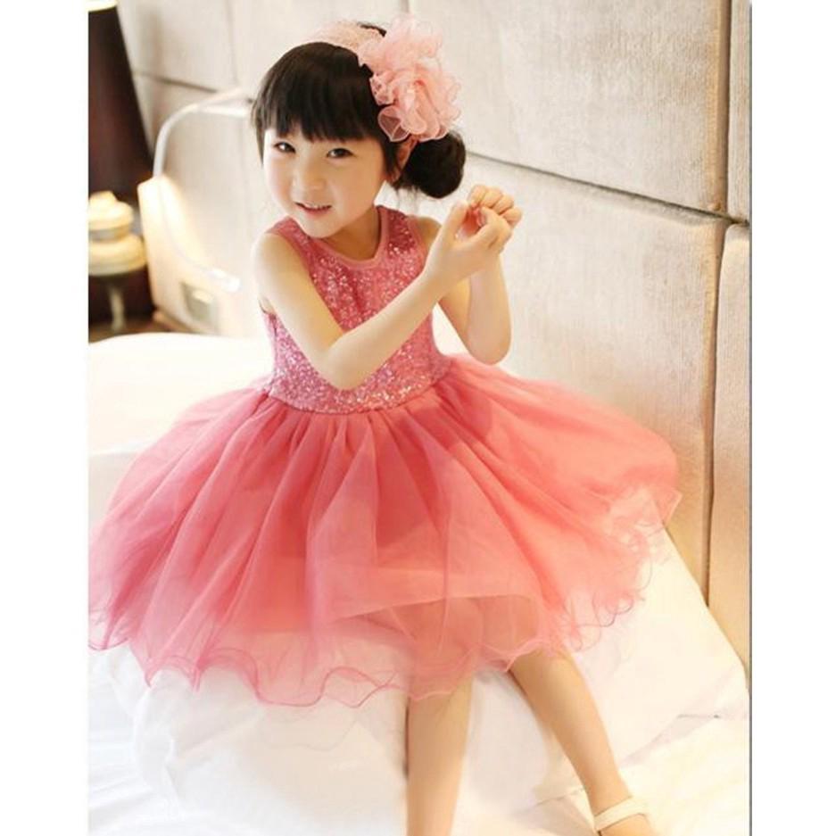 Đầm xòe công chúa sát nách phối ren xinh xắn cho bé gái