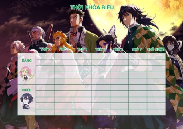 Thời khoá biểu anime kimetsu no Yaiba nhiều mẫu có đề can bóc dán