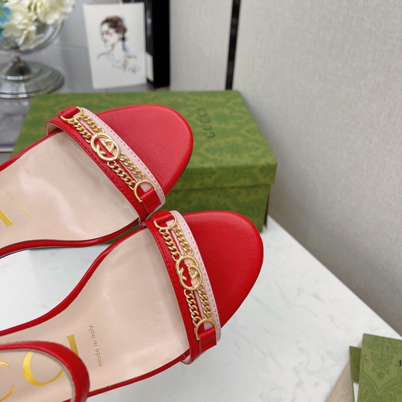 Sandal cao gót 8cm cho nữ mẫu mới 2021 thương hiệu Gucci GG/GC da thật cao cấp