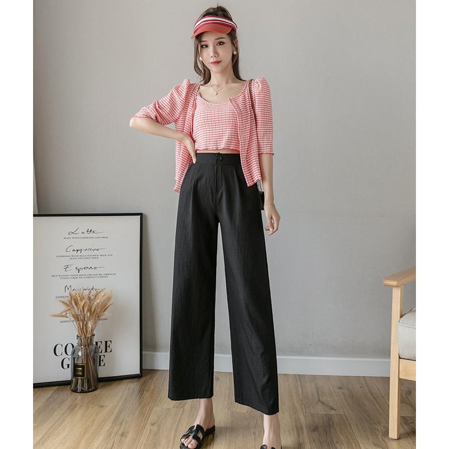 Quần Culottes ống rộng dáng lửng dài 85cm - Quần đũi lửng tôn dáng 3 màu Trắng / Đen / Kem | SchoolF